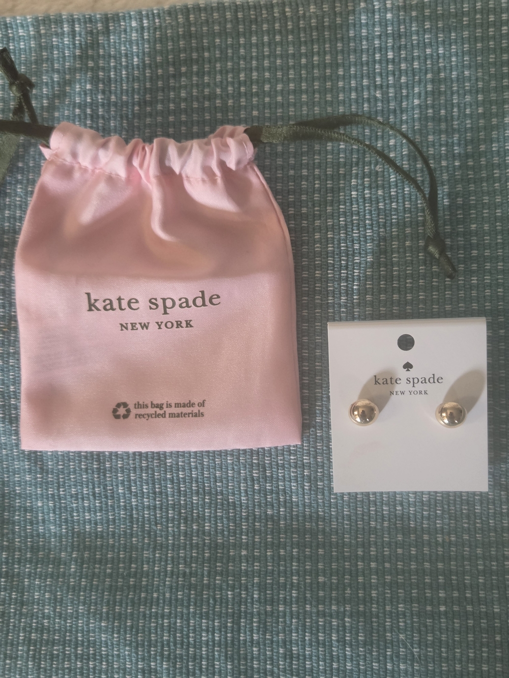 kate spade Gold Tone Round Stud Earrings with Pink Drawstring Pouch